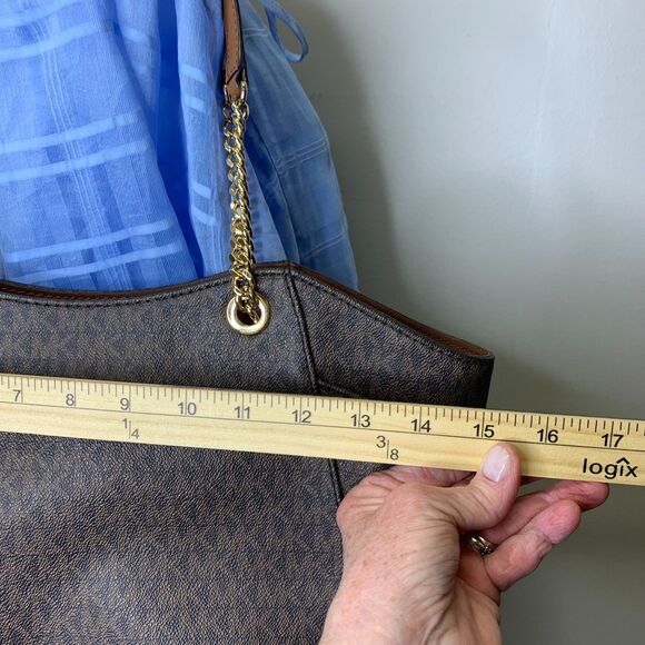 Michael Kors Jet Set Large Travel Chain‎ Shoulder Tote Signature Brown - Picture 13 of 16